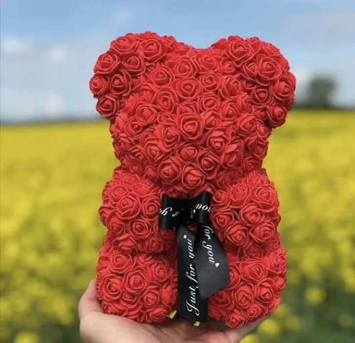 Bear Design Artificial Rose Bouquet